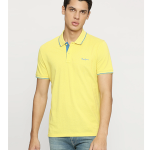 pepe jeans men solid polo neck cotton blend yellow t shirt