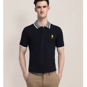 u.s. polo assn. men solid polo neck pure cotton blue t shirt