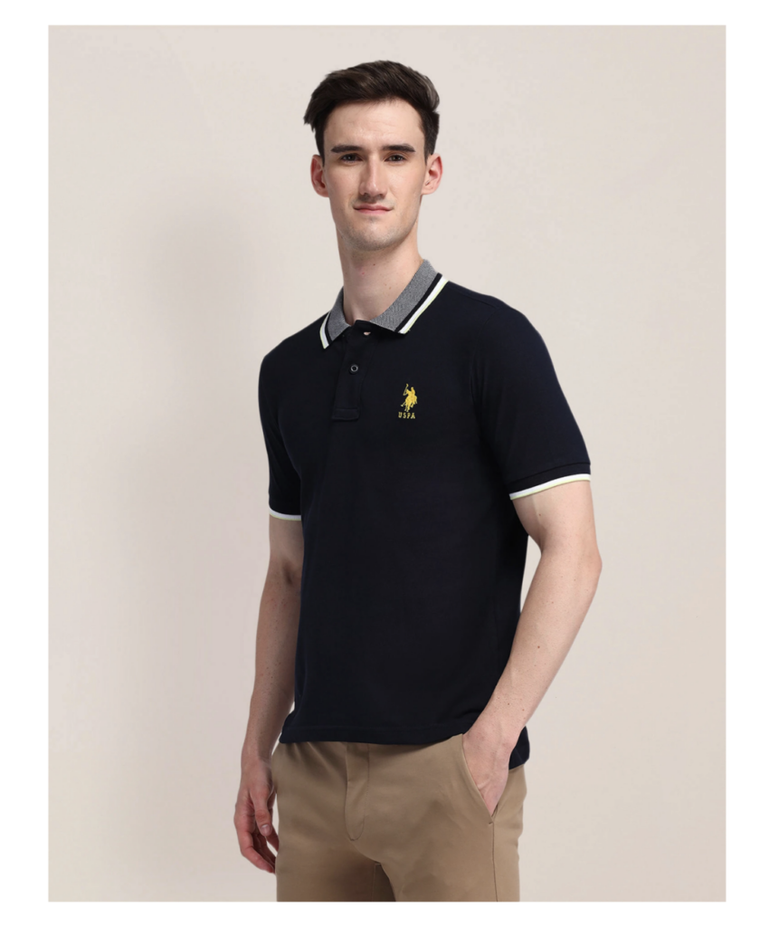 u.s. polo assn. men solid polo neck pure cotton blue t shirt