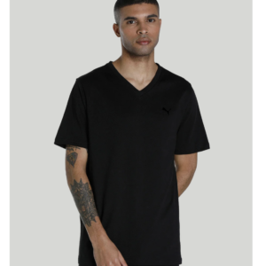 puma men solid v neck pure cotton black t shirt