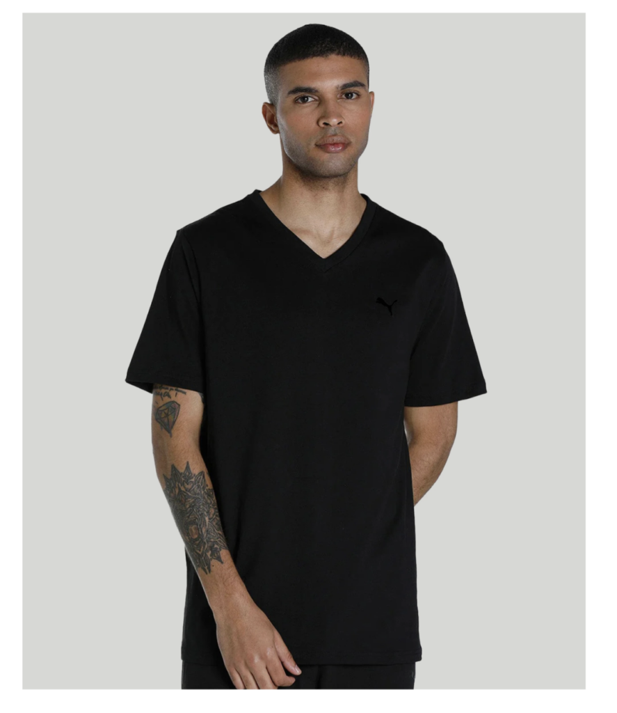 puma men solid v neck pure cotton black t shirt